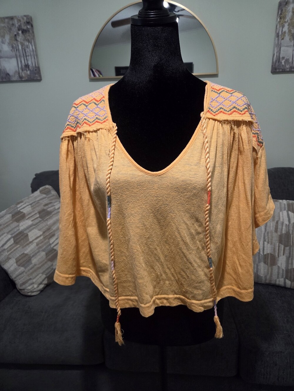Free People Peach Embroidered Peasant Tunic